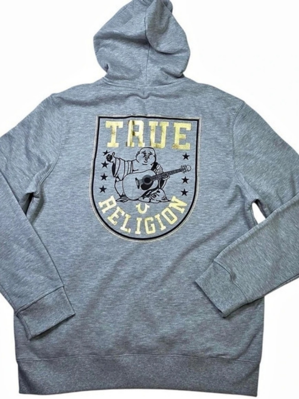 True Religion Metallic Buddha Logo Zip Hoodie Gray Medium-Size XL